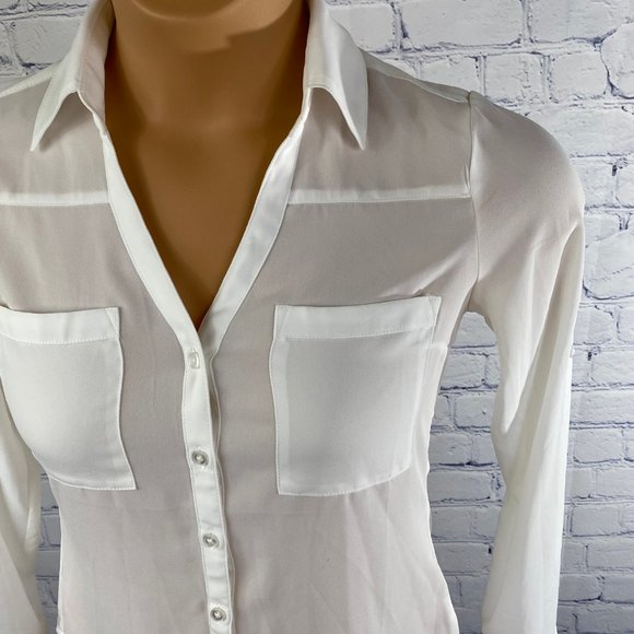 Express Sheer White Portofino Long Sleeve Shirt - Picture 5 of 10